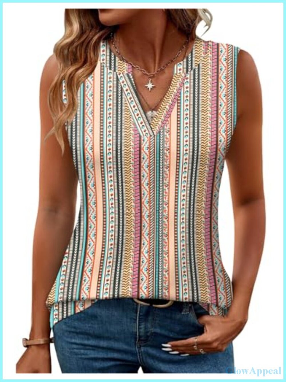 Sleeveless V-Neck Tank Top Women Casual Summer Blouse Tunic